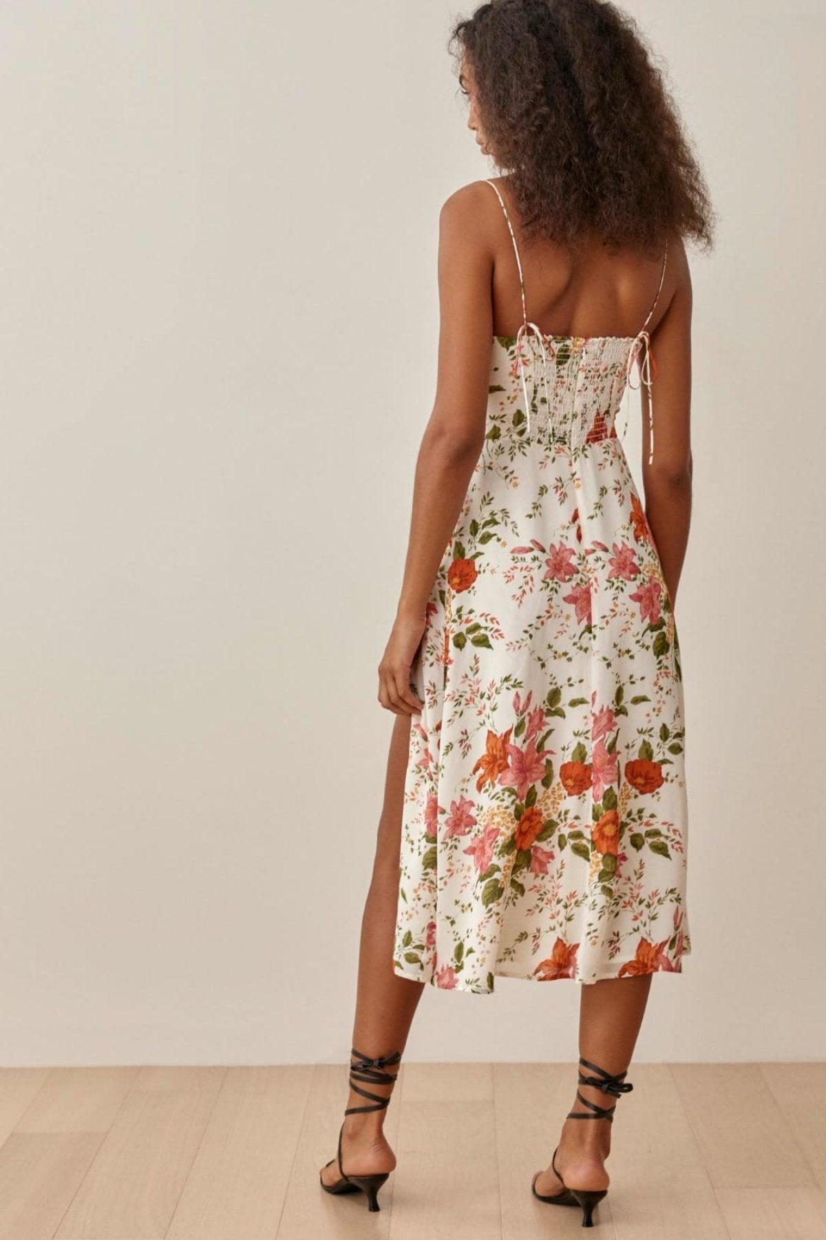 Erica Floral Slit Midi Dress | Red White | Summer | Cotton - ZyraLux Kleding en accessoires