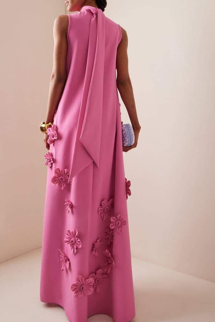 Blossom Elegance Maxi Dress | Pink | Evening | Crepe - ZyraLux Kleding en accessoires