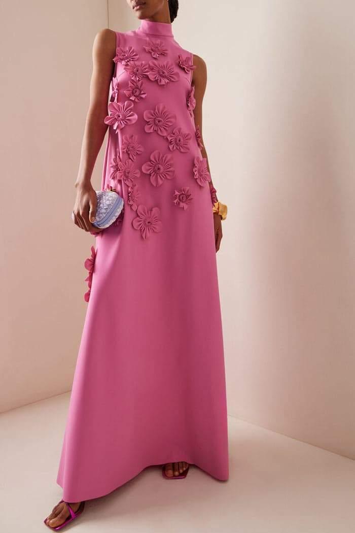 Blossom Elegance Maxi Dress | Pink | Evening | Crepe - ZyraLux Kleding en accessoires