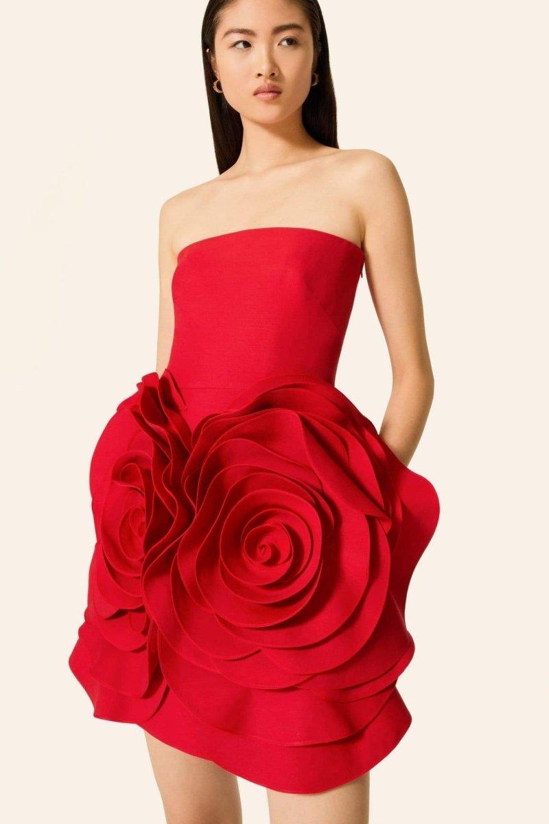 Eudora Flower Strapless Mini Dress | Red | Party | Polyester - ZyraLux Kleding en accessoires