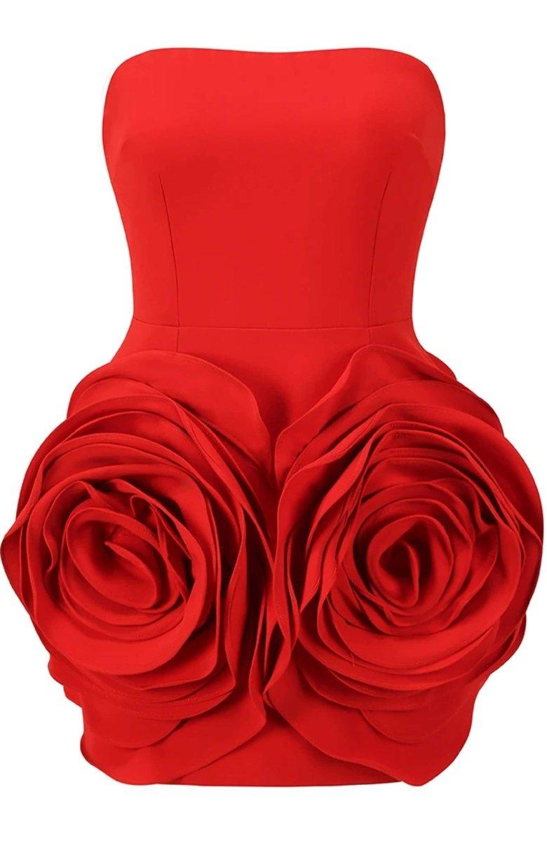 Eudora Flower Strapless Mini Dress | Red | Party | Polyester - ZyraLux Kleding en accessoires