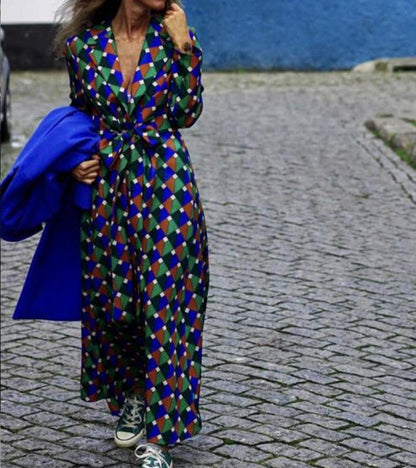 Geometric Harmony Wrap Dress | Multicolor | Urban Chic | Polyester - ZyraLux Kleding en accessoires