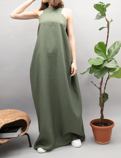 Forest Whisper Draped Gown | Green | Elegant Minimalism | Linen Blend - ZyraLux Kleding en accessoires