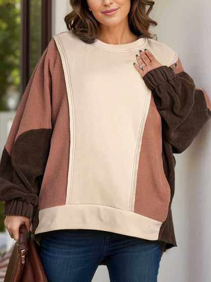 Trendy Plus Size Color Block Hoodie met lange mouwen voor ultiem comfort en stijl