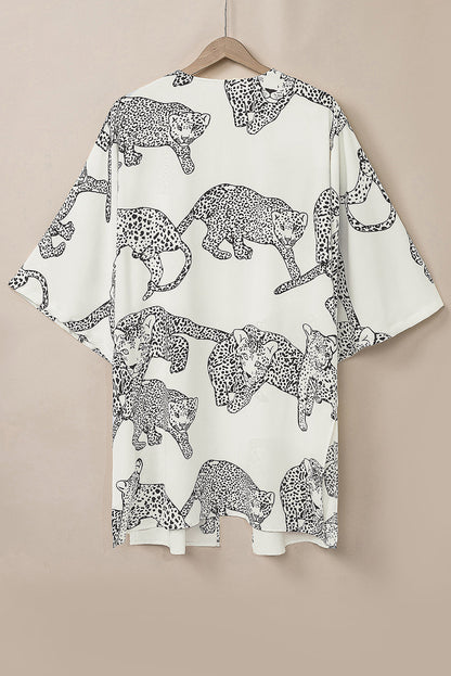 Witte cheetahprint losse pasvorm open voorkant kimono