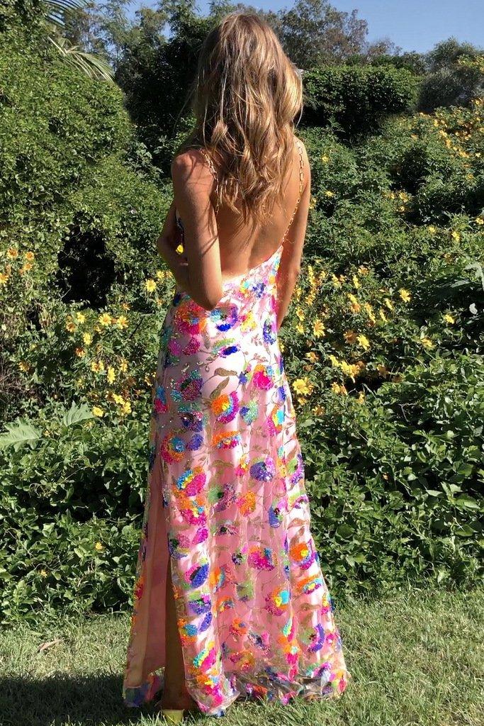 Embroidered Sequins Backless Maxi Dress | Multicolor | Summer Party | Mesh - ZyraLux Kleding en accessoires