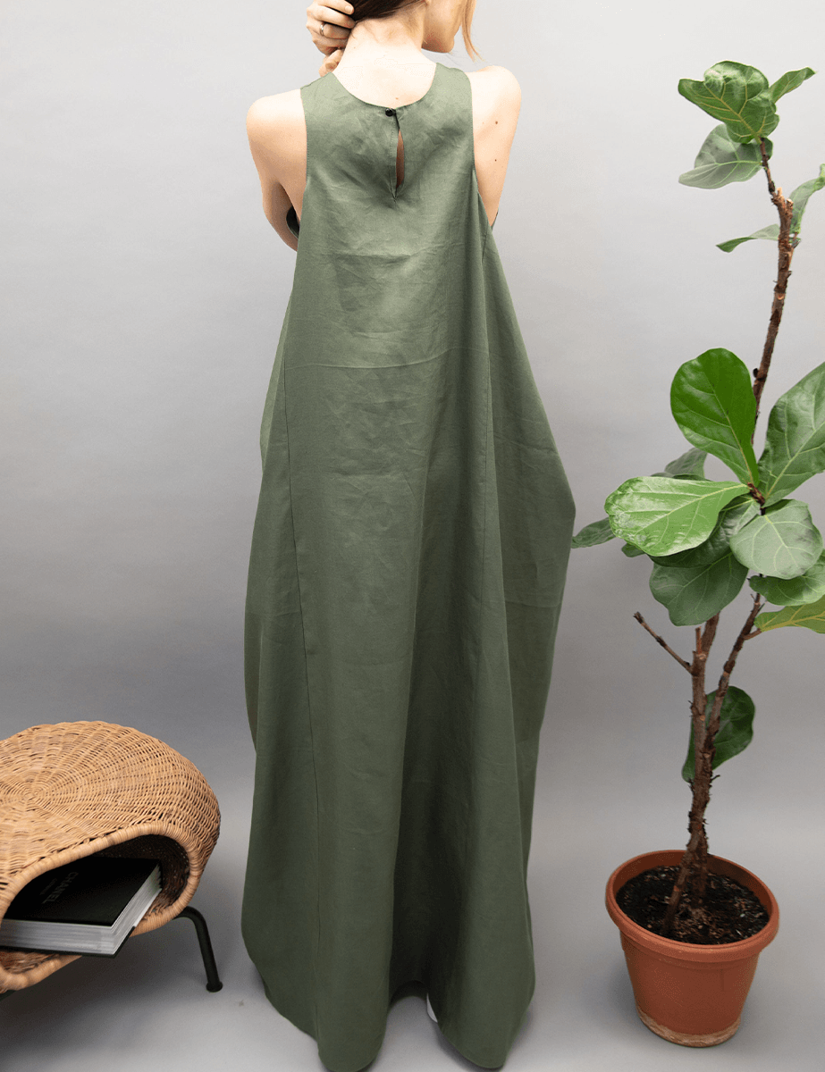 Forest Whisper Draped Gown | Green | Elegant Minimalism | Linen Blend - ZyraLux Kleding en accessoires