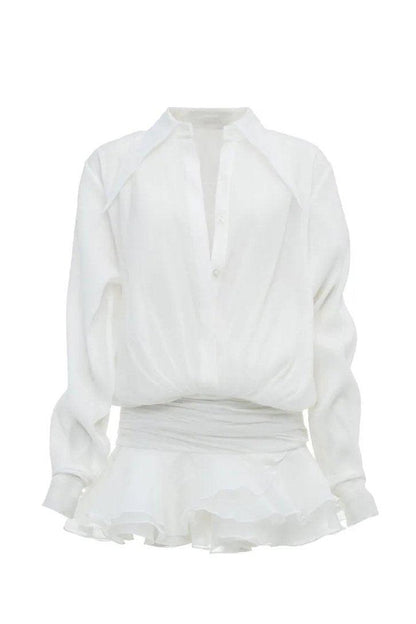 Felicia Chiffon Mini Shirt Dress | White | Party | Chiffon - ZyraLux Kleding en accessoires