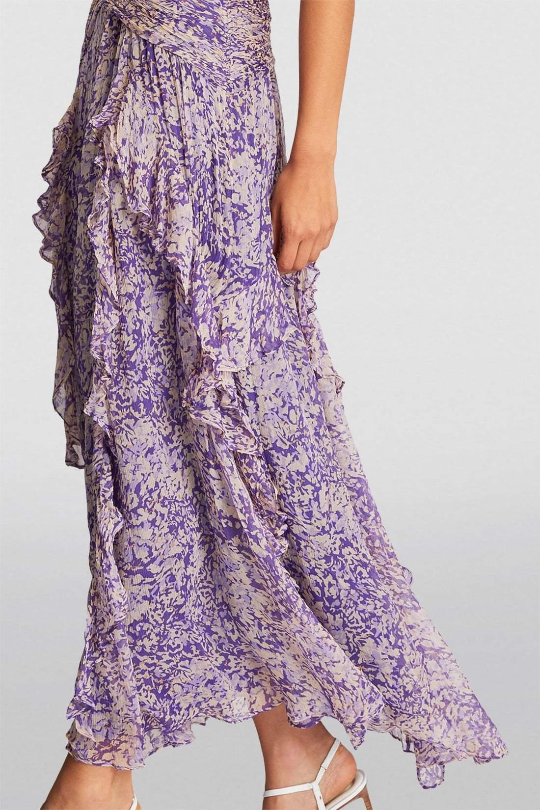 Flo Printed Plisse Ruffle Maxi Dress | Purple | Formal | Polyester - ZyraLux Kleding en accessoires