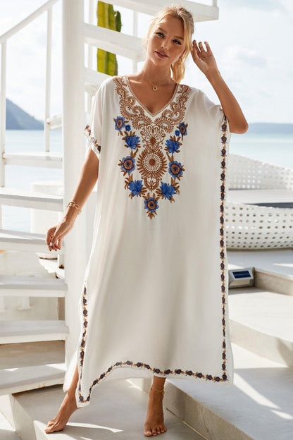 Gene Embroidered Maxi Kaftan | White | Resort | Cotton - ZyraLux Kleding en accessoires