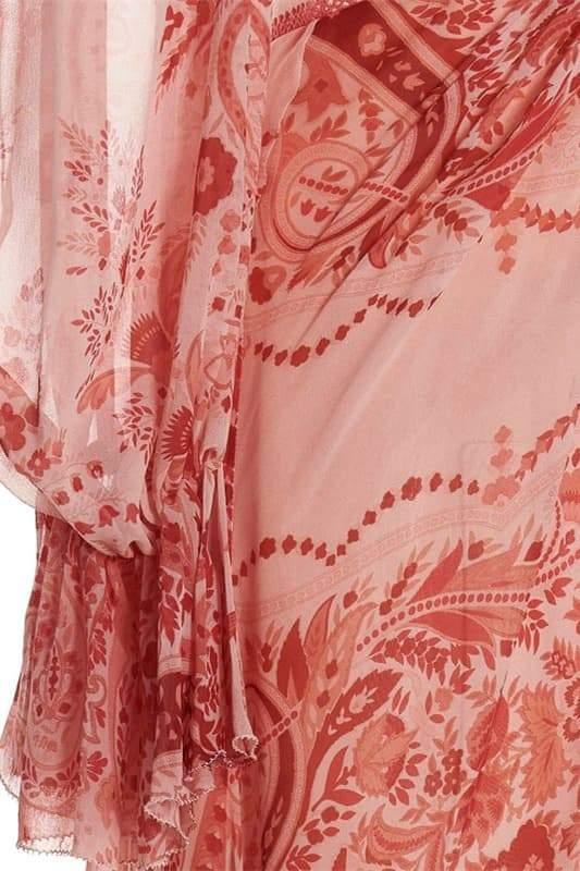 Paisley Printed Ruffled Maxi Dress | Red | Garden Party | Chiffon - ZyraLux Kleding en accessoires