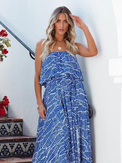 Printed Flare Maxi Dress | Blue | Summer | Boho - ZyraLux Kleding en accessoires