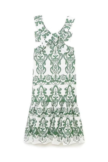 Gwen Embroidered Ruffled Maxi Dress | Green | Resort | Cotton - ZyraLux Kleding en accessoires