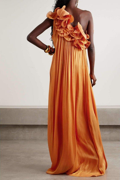 Sunset Elegance Maxi-jurk | Oranje | Avondkleding | Satijn