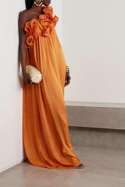 Sunset Elegance Maxi-jurk | Oranje | Avondkleding | Satijn