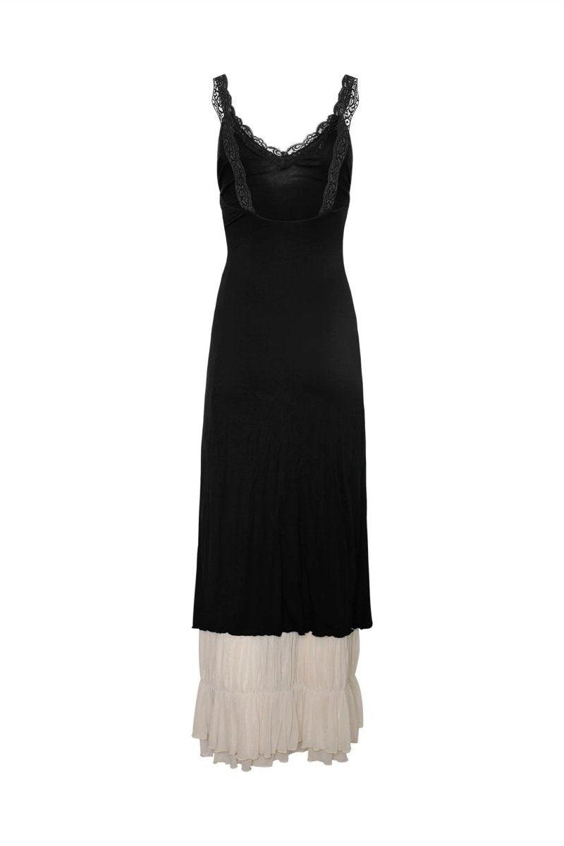 Irene Lace Trim Maxi Dress | Black | Casual | Cotton Blend - ZyraLux Kleding en accessoires