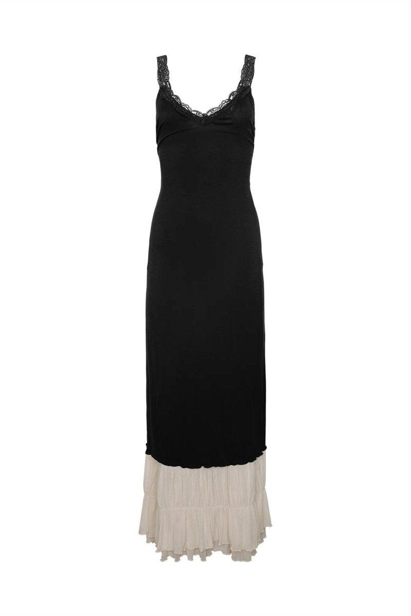 Irene Lace Trim Maxi Dress | Black | Casual | Cotton Blend - ZyraLux Kleding en accessoires