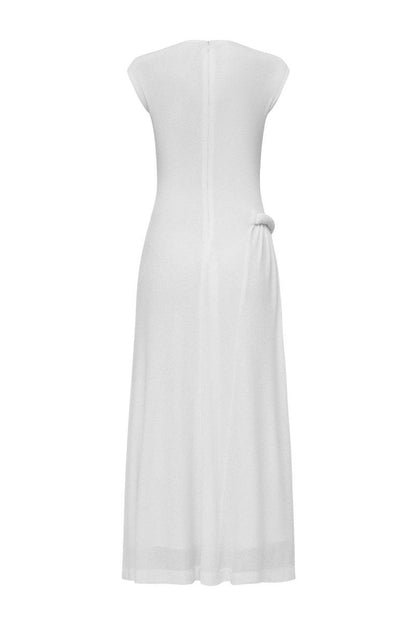 Sleeveless Pleated Maxi Dress | White | Formal Event | Polyester - ZyraLux Kleding en accessoires