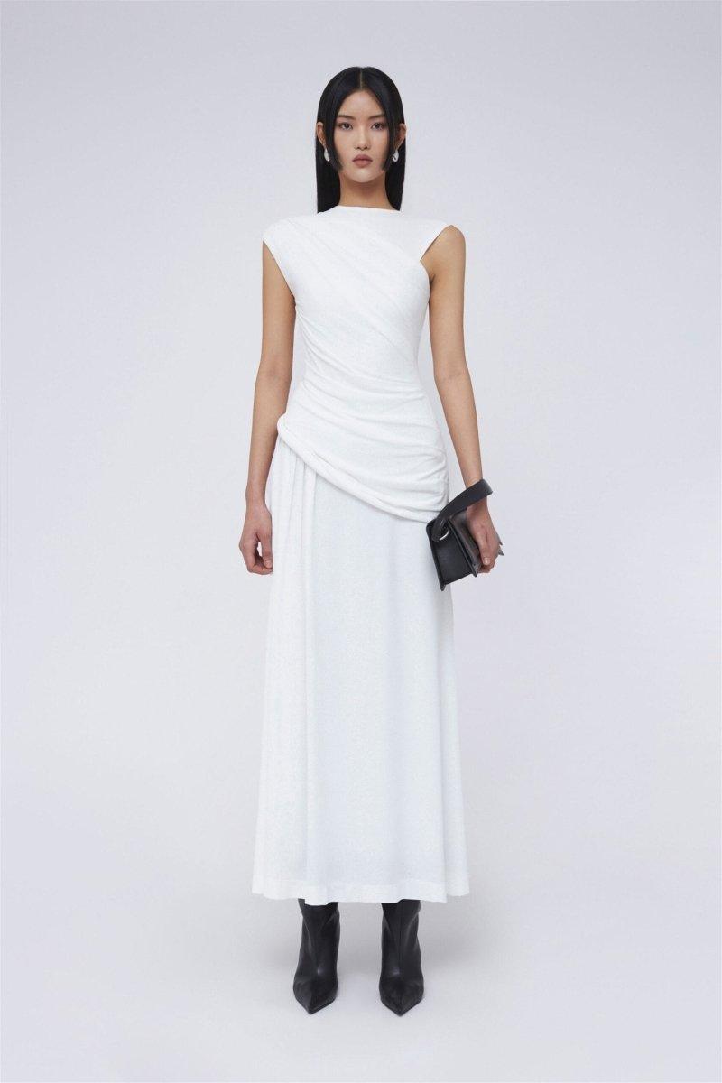 Sleeveless Pleated Maxi Dress | White | Formal Event | Polyester - ZyraLux Kleding en accessoires