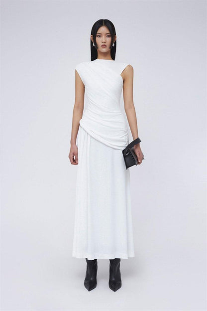 Sleeveless Pleated Maxi Dress | White | Formal Event | Polyester - ZyraLux Kleding en accessoires