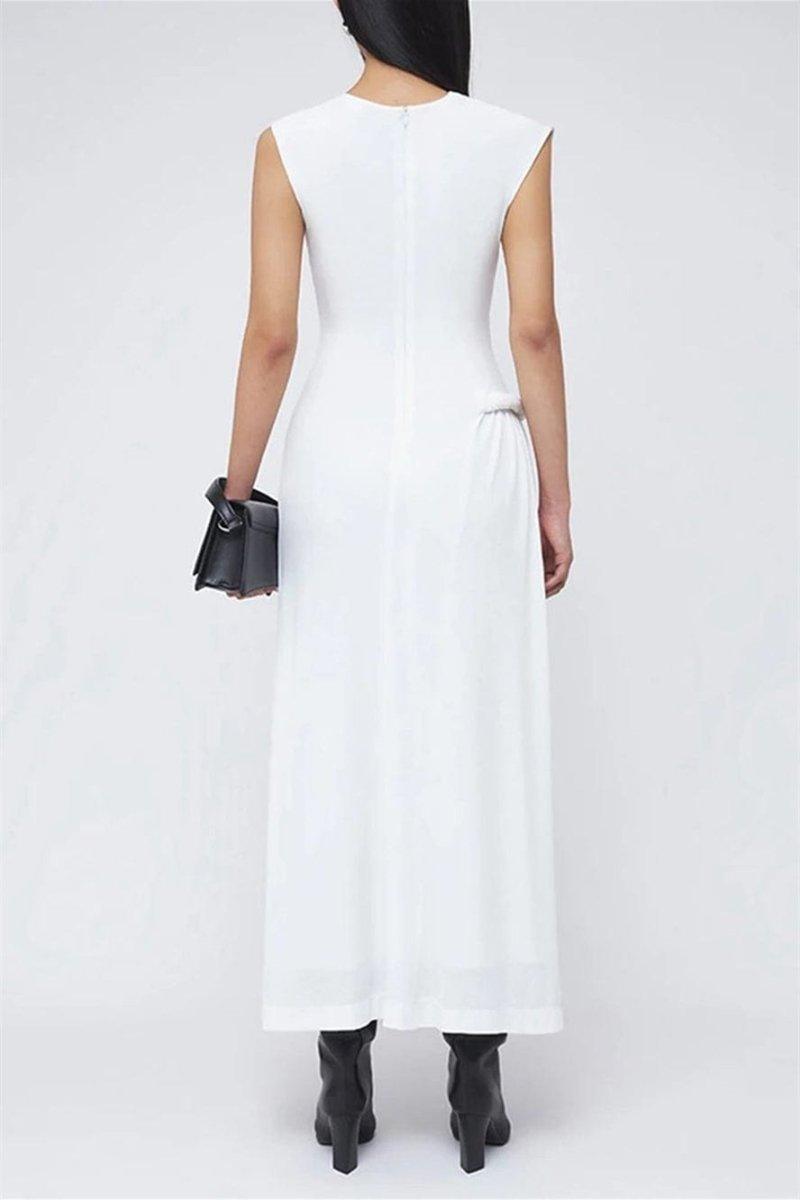 Sleeveless Pleated Maxi Dress | White | Formal Event | Polyester - ZyraLux Kleding en accessoires