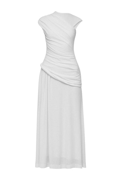 Sleeveless Pleated Maxi Dress | White | Formal Event | Polyester - ZyraLux Kleding en accessoires