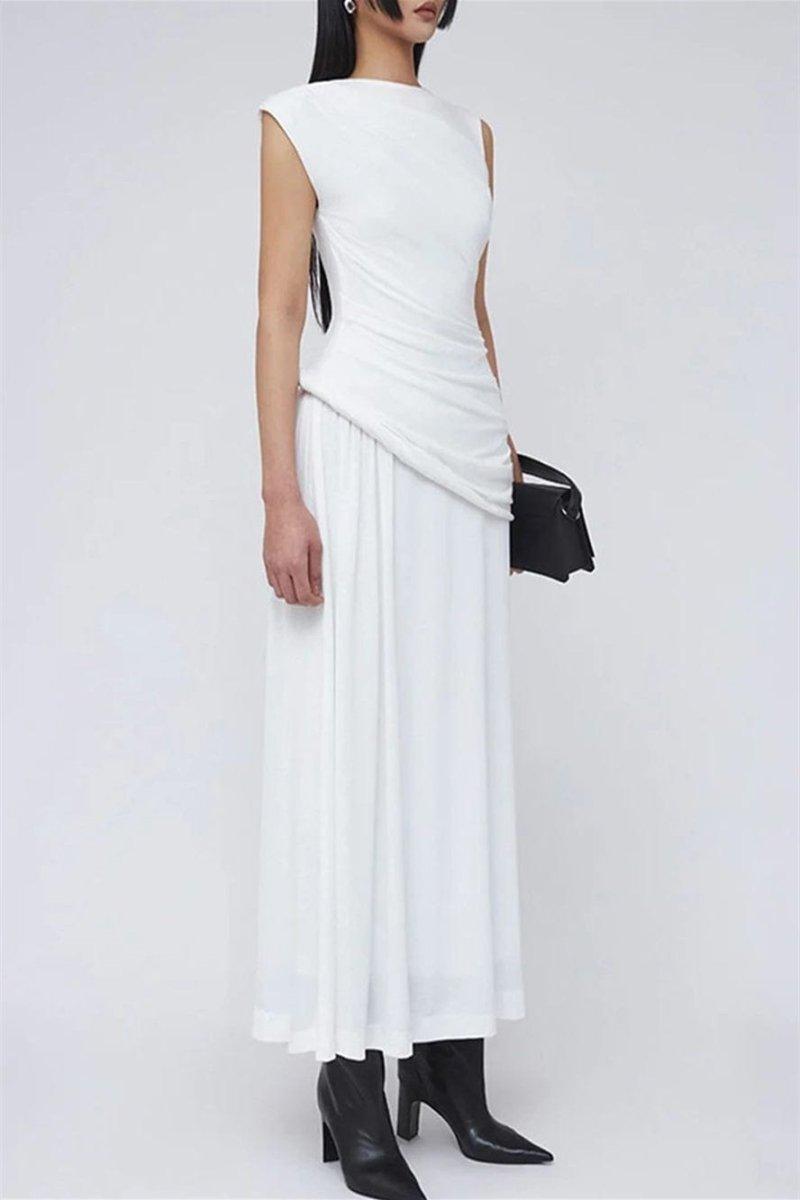 Sleeveless Pleated Maxi Dress | White | Formal Event | Polyester - ZyraLux Kleding en accessoires