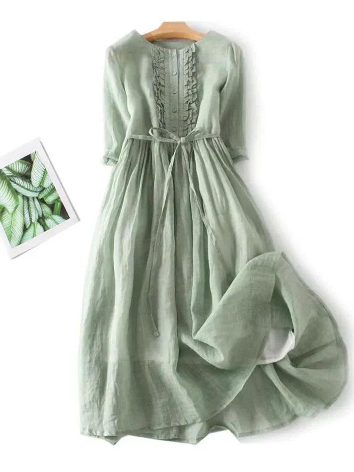 Sage Breeze Dress | Bohemian & Elegant | Linen - ZyraLux Kleding en accessoires