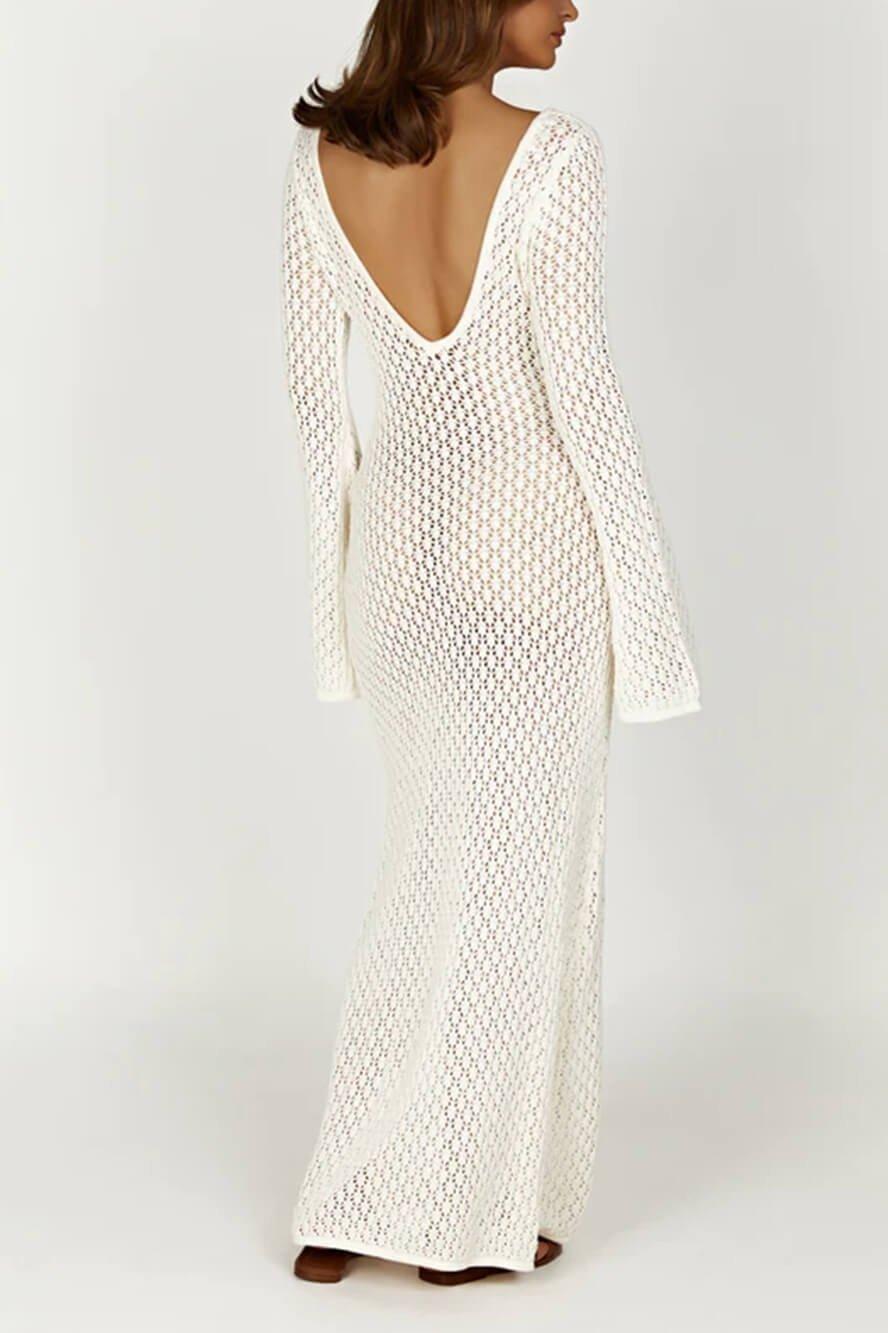 Josie V-Neck Cut-Out Knit Maxi Dress | White | Resort | Cotton - ZyraLux Kleding en accessoires