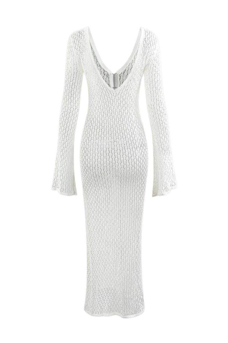 Josie V-Neck Cut-Out Knit Maxi Dress | White | Resort | Cotton - ZyraLux Kleding en accessoires