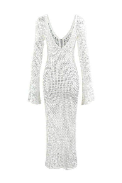 Josie V-Neck Cut-Out Knit Maxi Dress | White | Resort | Cotton - ZyraLux Kleding en accessoires