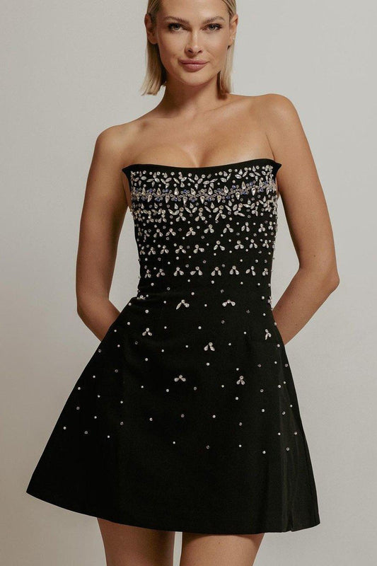 Elegant Embellished Strapless Dress | Multicolor | Party | Satin - ZyraLux Kleding en accessoires