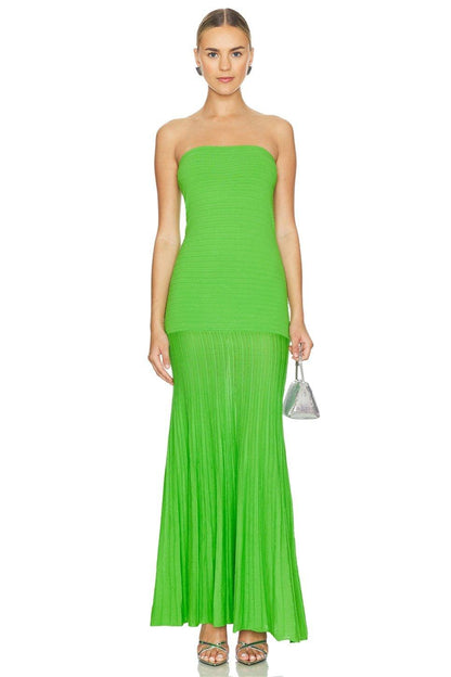 Madeline Strapless Pleated Maxi Dress | Green | Formal | Polyester - ZyraLux Kleding en accessoires