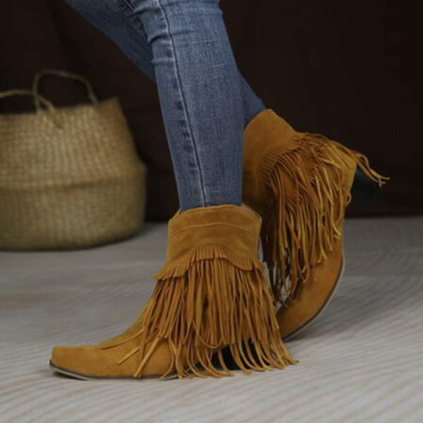 Dames Chunky Heel Fringe Korte Laarzen 76541909C