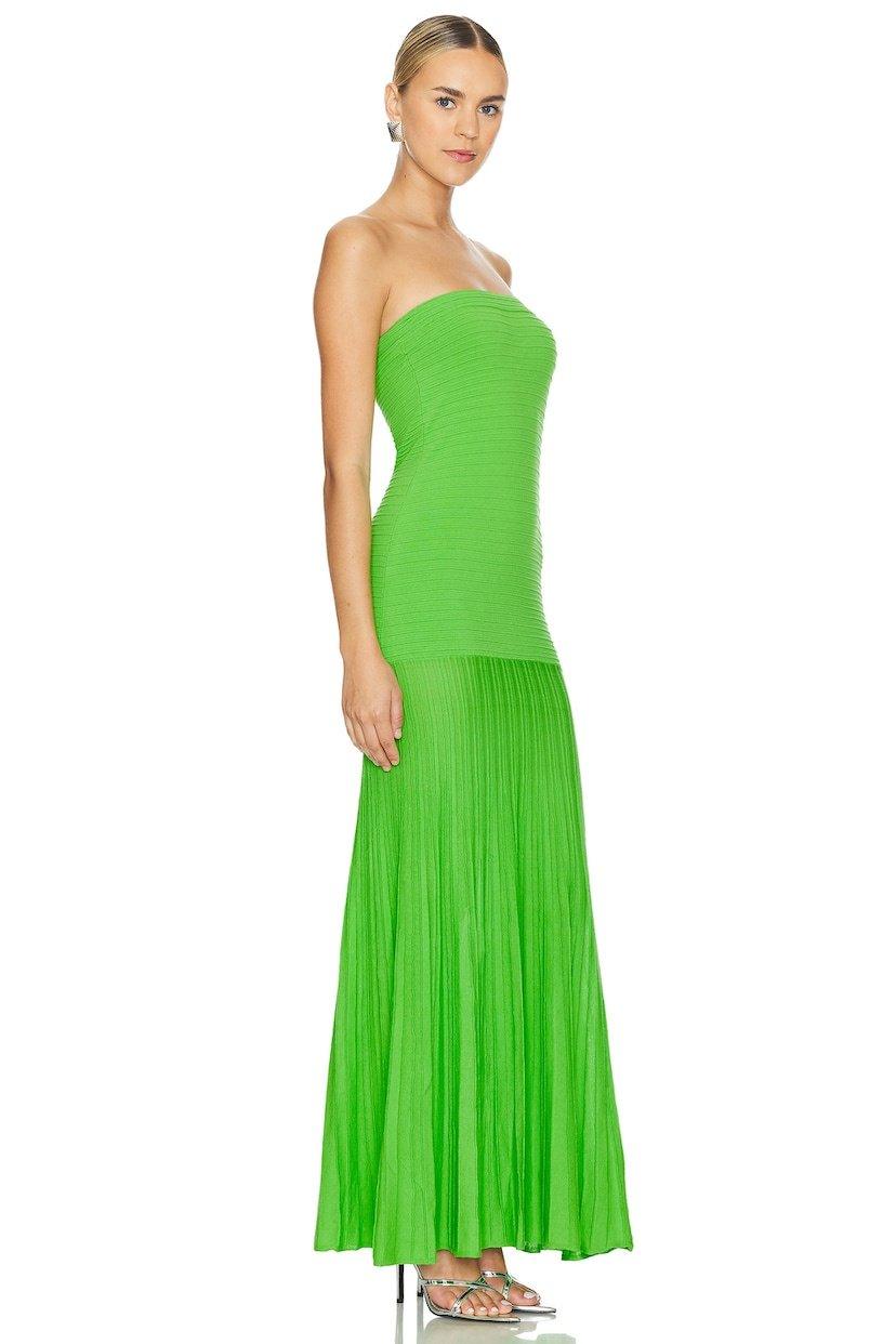 Madeline Strapless Pleated Maxi Dress | Green | Formal | Polyester - ZyraLux Kleding en accessoires