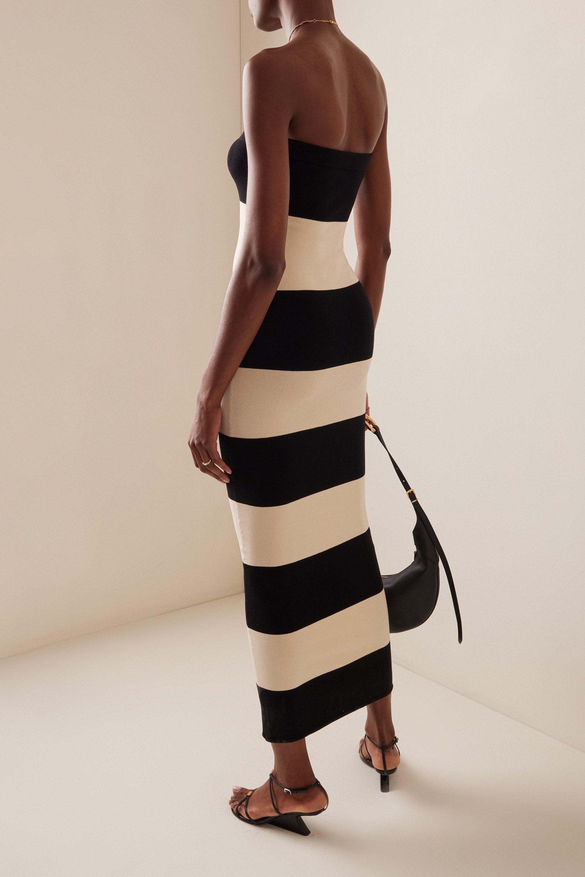 Sleek Striped Tube Dress | Black White | Casual | Cotton Blend - ZyraLux Kleding en accessoires