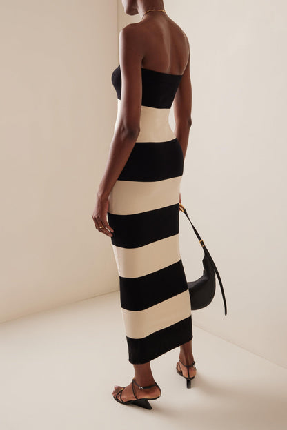 Sleek Striped Tube Dress | Black White | Casual | Cotton Blend - ZyraLux Kleding en accessoires