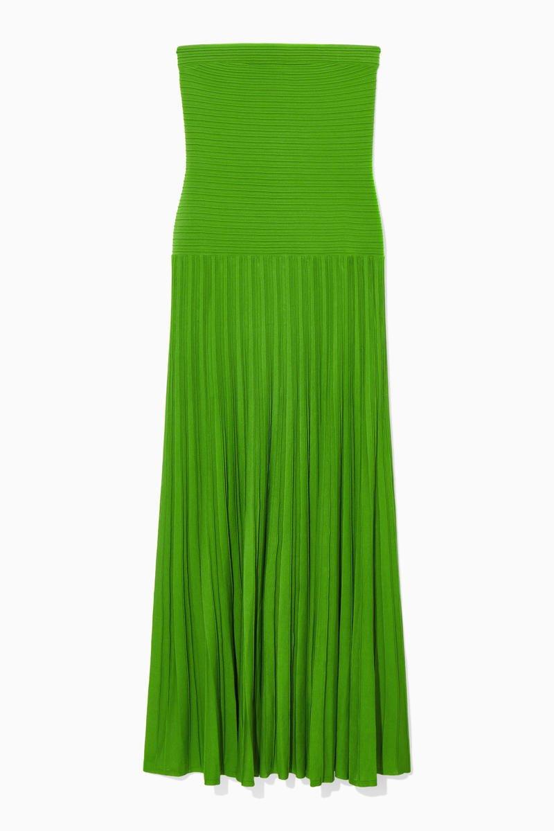 Madeline Strapless Pleated Maxi Dress | Green | Formal | Polyester - ZyraLux Kleding en accessoires