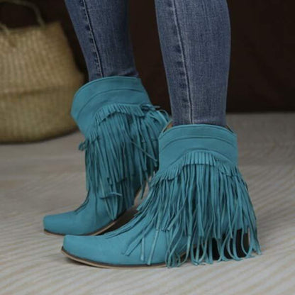 Dames Chunky Heel Fringe Korte Laarzen 76541909C