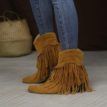 Dames Chunky Heel Fringe Korte Laarzen 76541909C