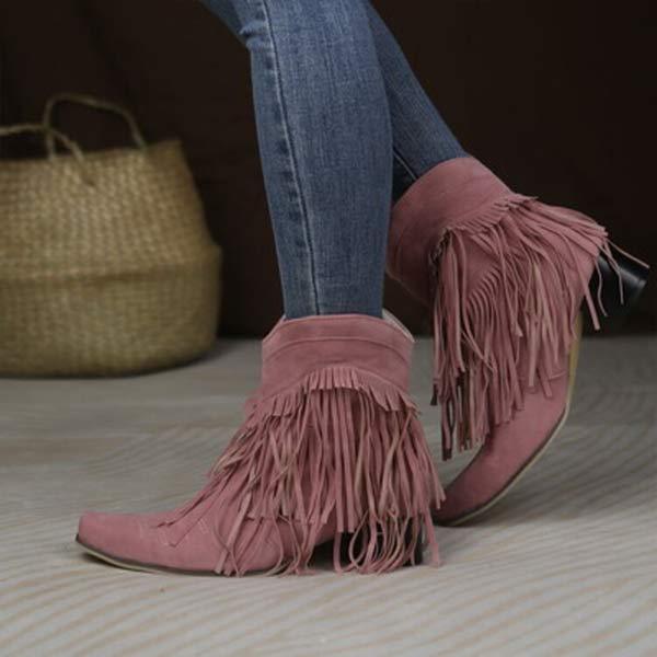 Dames Chunky Heel Fringe Korte Laarzen 76541909C