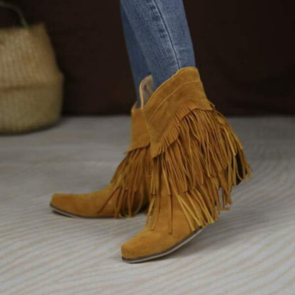 Dames Chunky Heel Fringe Korte Laarzen 76541909C