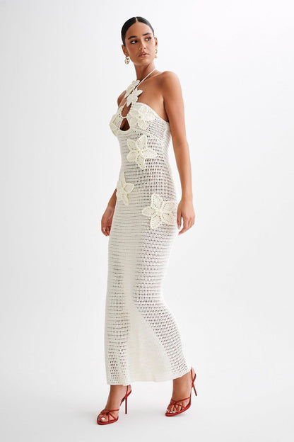 Ariel | Floral Appliqué Crochet Maxi Dress - ZyraLux dresses