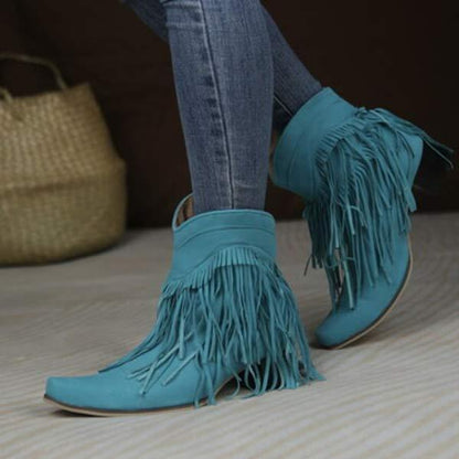 Dames Chunky Heel Fringe Korte Laarzen 76541909C