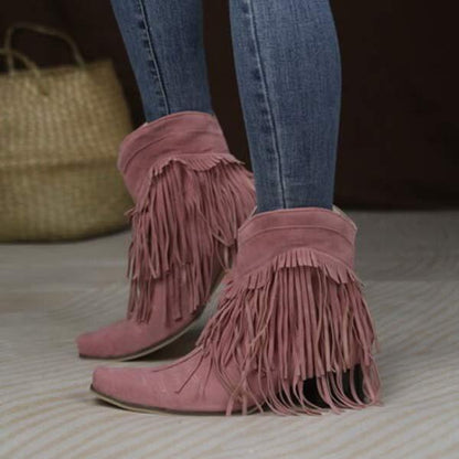 Dames Chunky Heel Fringe Korte Laarzen 76541909C