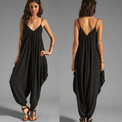 Plus Size High Fashion Bohemian Black Sleeveless Jumpsuit - ZyraLux jumpsuit