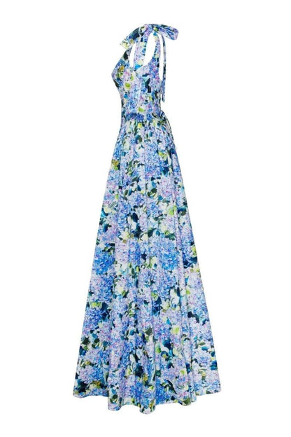 Hydrangea Elegance Strap Maxi Dress | Blue | Formal Gala | Satin - ZyraLux Kleding en accessoires