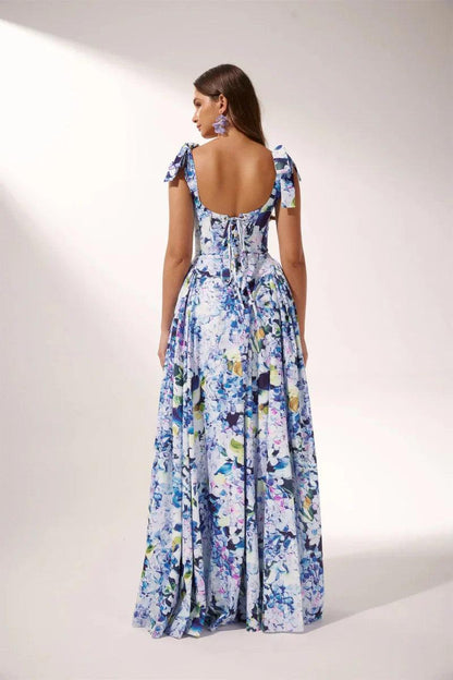 Hydrangea Elegance Strap Maxi Dress | Blue | Formal Gala | Satin - ZyraLux Kleding en accessoires