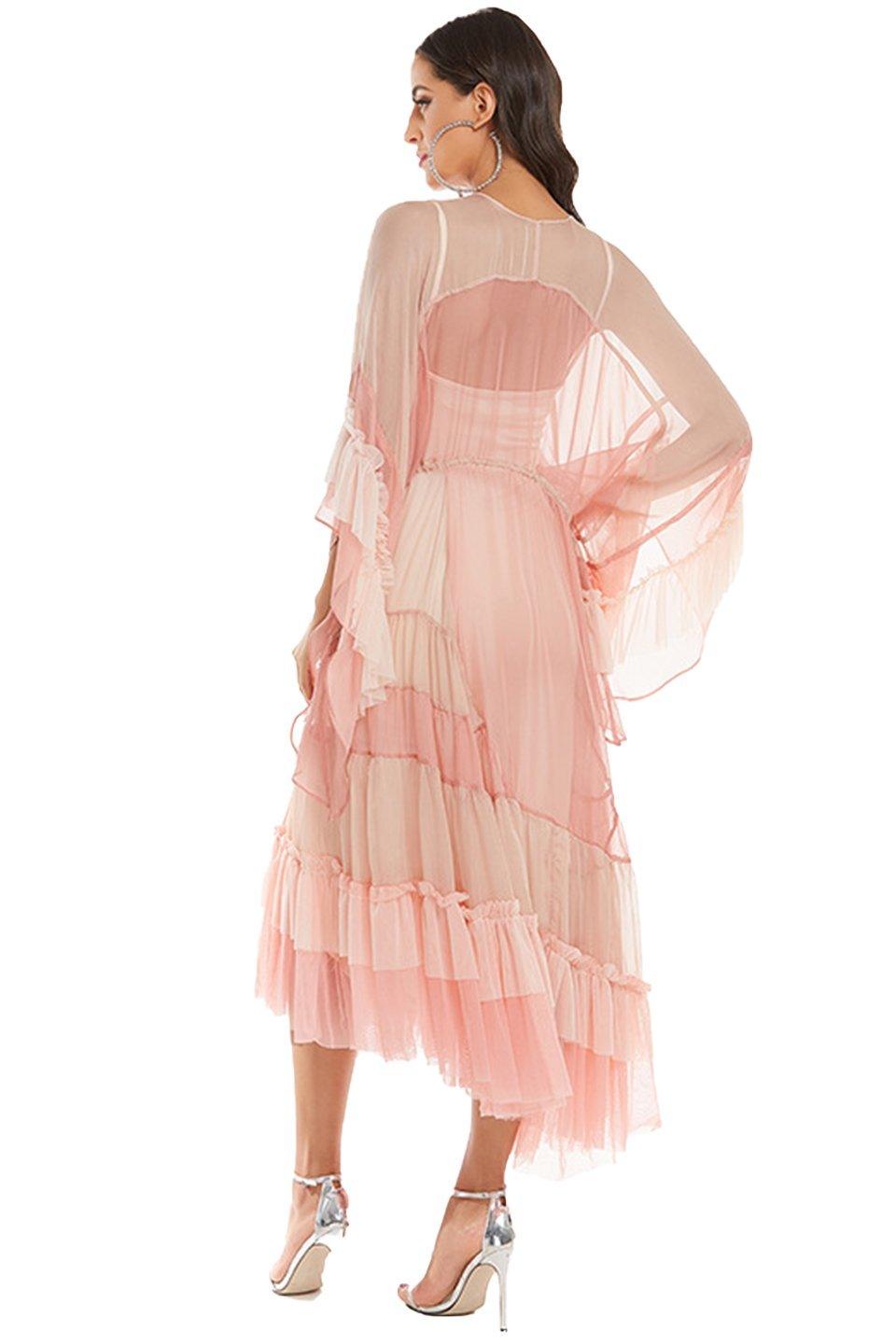 Ethereal Ruffle Maxi Dress | Pink | Resort Glamour | Mesh Fabric - ZyraLux Kleding en accessoires