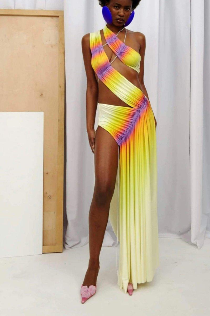 Kendra Tie-Dye Wrap Around Maxi Dress | Yellow | Beach | Polyester - ZyraLux Kleding en accessoires